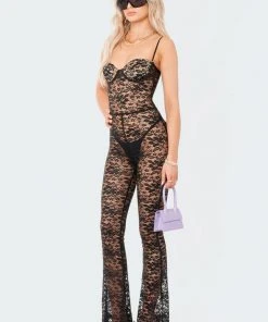 S12043_BLACK Cynthia Lace Cup Jumpsuit New In