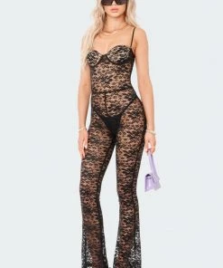 Edikted Shop 44 S12043_BLACK Cynthia Lace Cup Jumpsuit New In