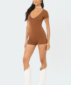S12148_BROWN Naya V-Neck Romper