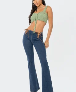 S12028_BLUE Gini Lace-Up Flared Jeans New In