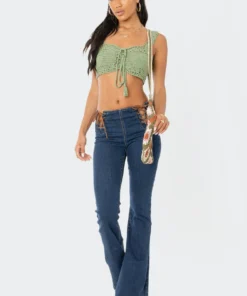 S12180_GREEN Ainsley Crochet Crop Top