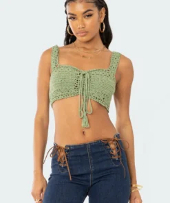 S12180_GREEN Ainsley Crochet Crop Top