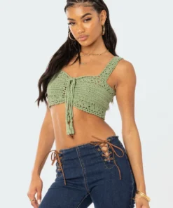S12180_GREEN Ainsley Crochet Crop Top