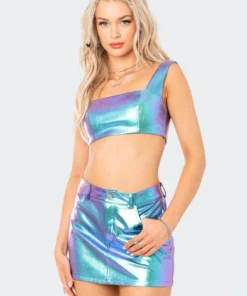 S12179_pink Metallic Faux Leathertop Babe Fest