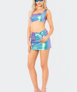 S12179_pink Metallic Faux Leathertop Babe Fest