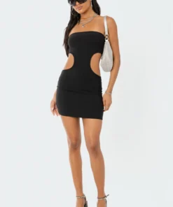 S12135_BLACK Moxie Cut-Out Strapless Mini Dress New In
