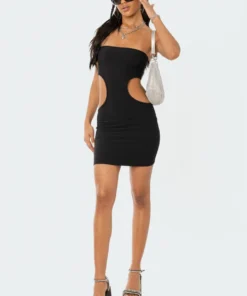 S12135_BLACK Moxie Cut-Out Strapless Mini Dress New In