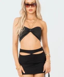 S12027_BLACK Olympia Gold Hoop Crop Top