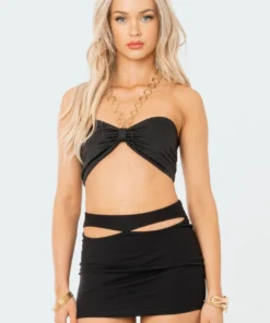 S12027_BLACK Olympia Gold Hoop Crop Top