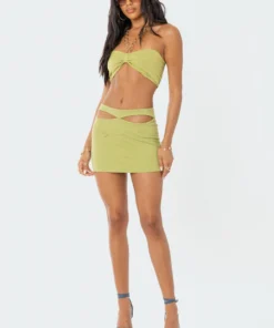S12126_GREEN Olympia Cut-Out Mini Skirt