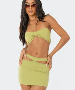 S12027_GREEN Olympia Gold Hoop Crop Top New In