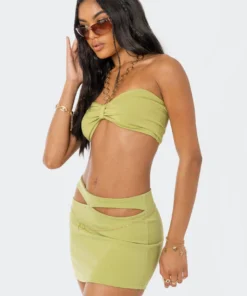 S12027_GREEN Olympia Gold Hoop Crop Top New In