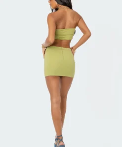 S12027_GREEN Olympia Gold Hoop Crop Top New In