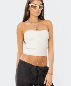 S12009_CREAM New In Knitted Sweetheart Strapless Top