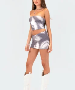S12397_GRAY New In Rave Queen Low-Rise Mini Skirt