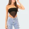 S12387_BLACK Strapless Mesh Triangle Top
