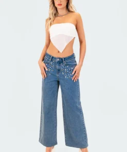 S12387_WHITE New In Strapless Mesh Triangle Top