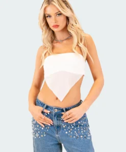 S12387_WHITE New In Strapless Mesh Triangle Top
