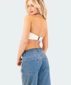 S12387_WHITE New In Strapless Mesh Triangle Top