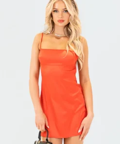 S12289_RED Suri Satin Open Back Mini Dress