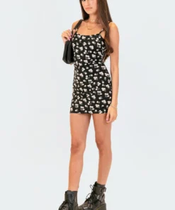 S12102-1_BLACK Alyssum Floral Mini Dress