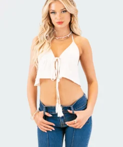 S12326_CREAM Trudy Ruffle Tie Top New In