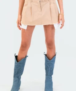 S12320_BEIGE Pleated Cargo Mini Skirt