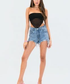 S12183_BLUE New In Henry Ripped Denim Shorts