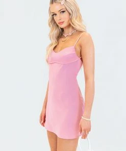S12184_PINK New In Bellamy Cut-Out Satin Mini Dress