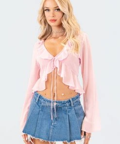 S12074_PINK Reese Chiffon Ruffle Top