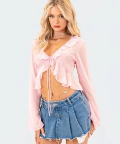 S12074_PINK Reese Chiffon Ruffle Top
