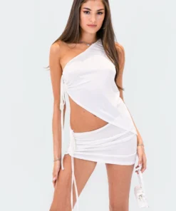 S12159_WHITE New In Frankie Asymmetric Drawstring Top