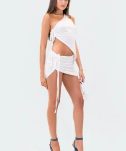 S12159_WHITE New In Frankie Asymmetric Drawstring Top