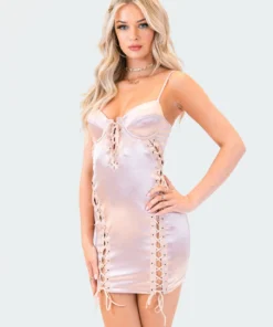 S12259_PINK Lila Satin Lace-Up Mini Dress Refresh