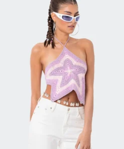 S12134_PURPLE New In Shining Star Crochet Top