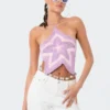 S12134_PURPLE New In Shining Star Crochet Top