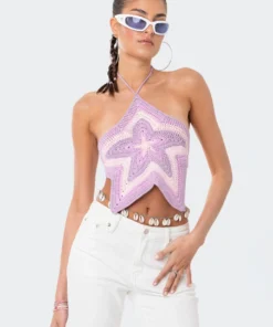 S12134_PURPLE New In Shining Star Crochet Top