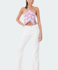 S12134_PURPLE New In Shining Star Crochet Top