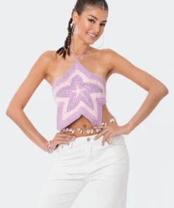 S12134_PURPLE New In Shining Star Crochet Top