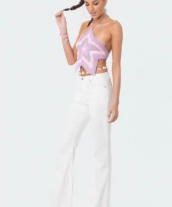 S12233_WHITE Avery Faux Fur Flared Jeans Babe Fest