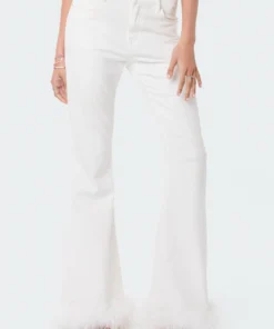 S12233_WHITE Avery Faux Fur Flared Jeans Babe Fest