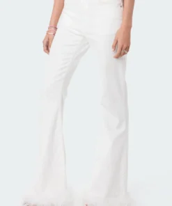 S12233_WHITE Avery Faux Fur Flared Jeans Babe Fest
