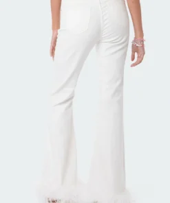 S12233_WHITE Avery Faux Fur Flared Jeans Babe Fest