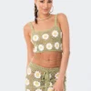 S12084_GREEN Daisy Crochet Crop Top