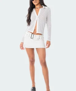 S11731_WHITE Babe Fest Velvet Square Mesh Shirt