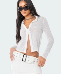 S11731_WHITE Babe Fest Velvet Square Mesh Shirt