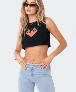S12196_BLACK New In Flame On You Diamond Crop Top