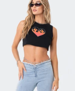 S12196_BLACK New In Flame On You Diamond Crop Top