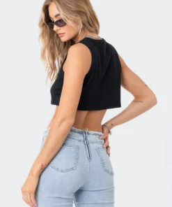 S12196_BLACK New In Flame On You Diamond Crop Top