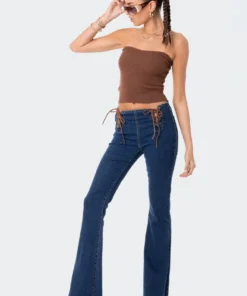 S12009_BROWN Knitted Sweatheart Strapless Top